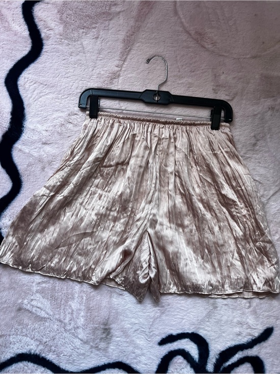 Pants - Pleated Satin Women’s Shorts in Champagne
